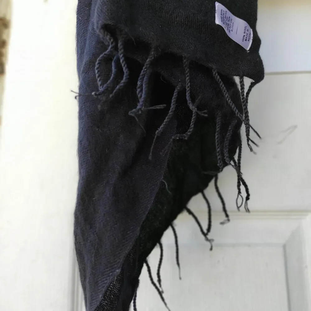 Handmade Oversized Black Wool Wrap | Artisan Made in Nepal | 86” x 28”